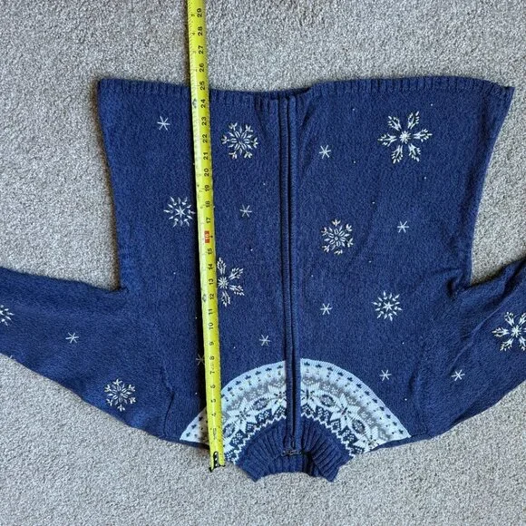 Vintage 90s Zip Up Fair Isle Nordic Snowflake Cotton & Ramie Cardigan - Picture 8 of 10